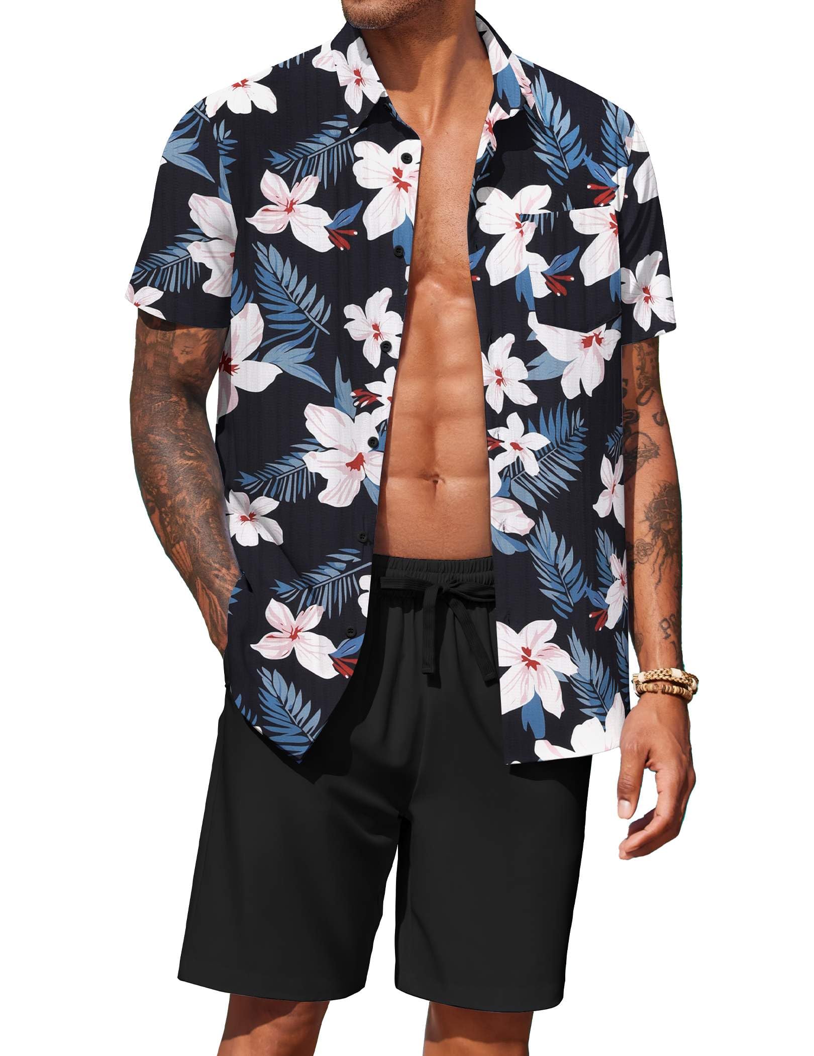 COOFANDY Men's Hawaiian Matching Set Summer Beach 2