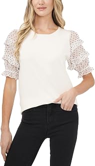 CeCe Short Sleeve Sweater w/Ruffled 