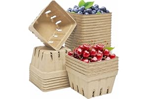 EXJEXJ 30 Pcs Natural Pulp Fiber Berry Basket Small Vented Berry Picking Basket Small Container Holder for Fruits Vegetable Farmer Market Grocery