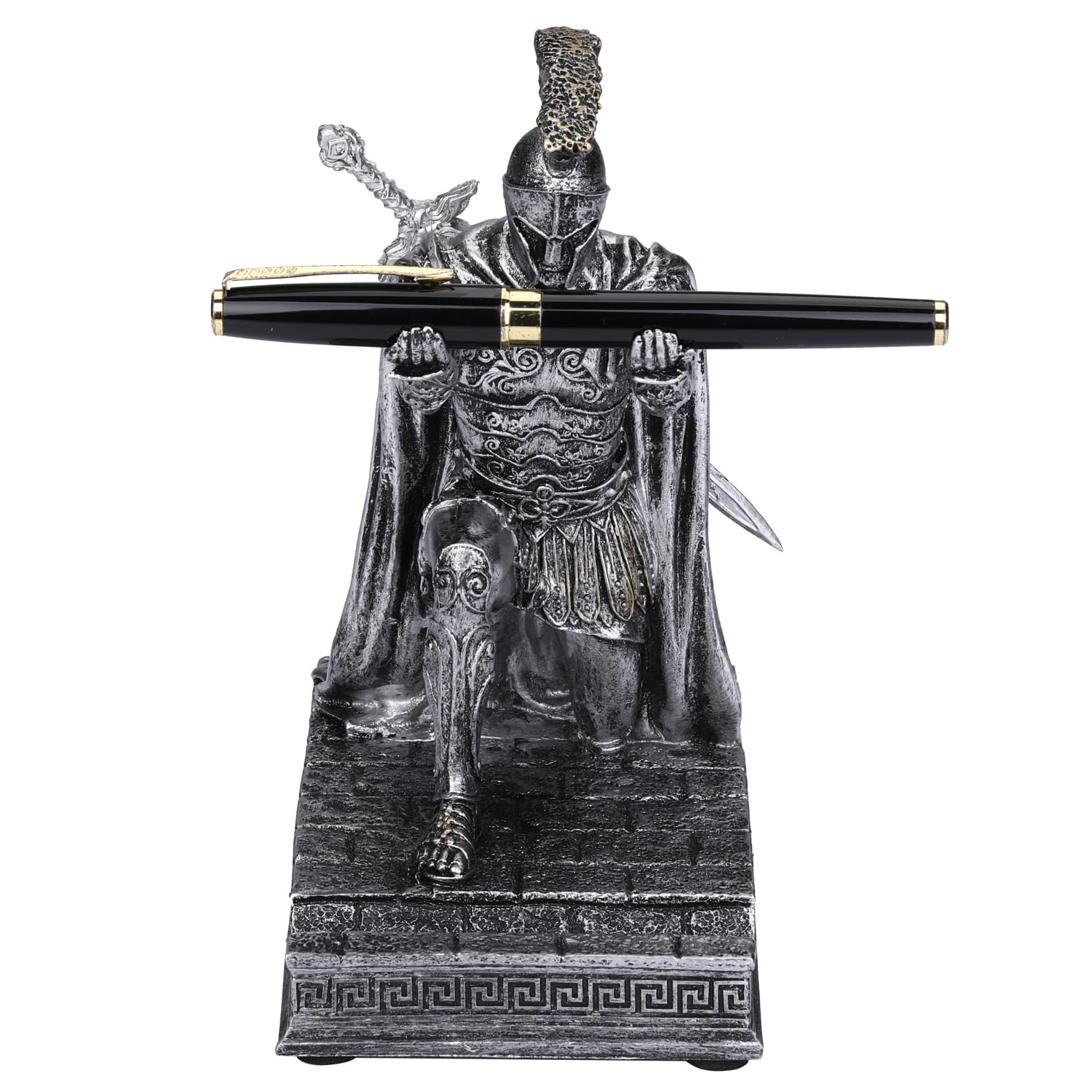 YABOYUGO Knight Pen Holder, Medieval Armored Warrior, Cool Desk Organiser, Paperweight for Guard Leader's Cloak, Kneeling Ornaments of Roman Centurion (Rome)