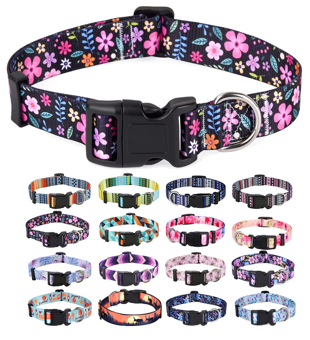 Photo 1 of Mihqy Dog Collar with Bohemia Floral Tribal Geometric Patterns - Soft Ethnic Style Collar Adjustable for Small Medium Large Dogs(Floral,XS)