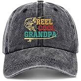 zcyhtqp, Reel Cool Grandpa, Funny Grandfather Baseball Cap, Funny Fishing Hats with Sayings, Humor Caps, Adjustable Cotton Baseball Cap, Retirement Birthday Gift for Fisherman Black