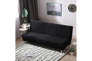 SFYZ HOME Plush armless futon Cover,Velvet Soft Solid Color Futon slipcover,Stretch 2 3 Seater Sofa Bed Cover for Home Office Hotel (Black,M)