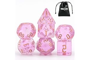 Poludie 7-Die DND Dice Set Polyhedral Dice Set with a Leather Dice Bag, D&D Dice Set for Dungeons and Dragons, RPG Table Games (Pink/G)