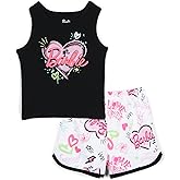 Barbie Girls Ribbed Tank Top and French Terry Shorts Outfit Set Toddler to Big Kid Sizes (2T - 14-16)