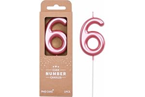 PHD CAKE 2.76 inch Classical Pink 6 Number Birthday Candles, Pink Number Candles, Cake Number Candles, Party Celebration