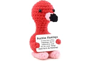 RMAN Mini Flamingo Crochet Positive Emotional Support Animal Gift for Birthday Christmas Anniversary, Handmade Cute Inspirational Plush Gifts for Teen Girl Sister Friend(Positive)