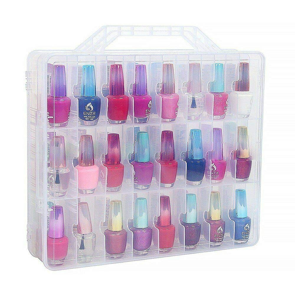 Ruilasago Universal Nail Polish Cosmetic Organisers Holder, 48 Bottles Clear Double Side Nail Polish Holder Storage Case Portable Adjustable Space Divider
