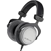 beyerdynamic DT 880 Pro (250 Ohm), Semi-Open Studio Headphones, Silver | The mastering pick, spacious imaging with controlled bass, velour ear pads, 3m coiled cable, 1/4 in adapter, Made in Germany