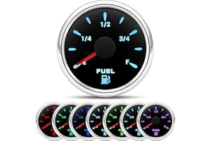 ARTILAURA Marine Fuel Gauge 7 Color 240-33ohm Boat Fuel Gauge, 2-1/16" 52mm Gas Tank Fuel Gauge Automotive Replacement Black Fuel Level Gauge for Car Boat Marine