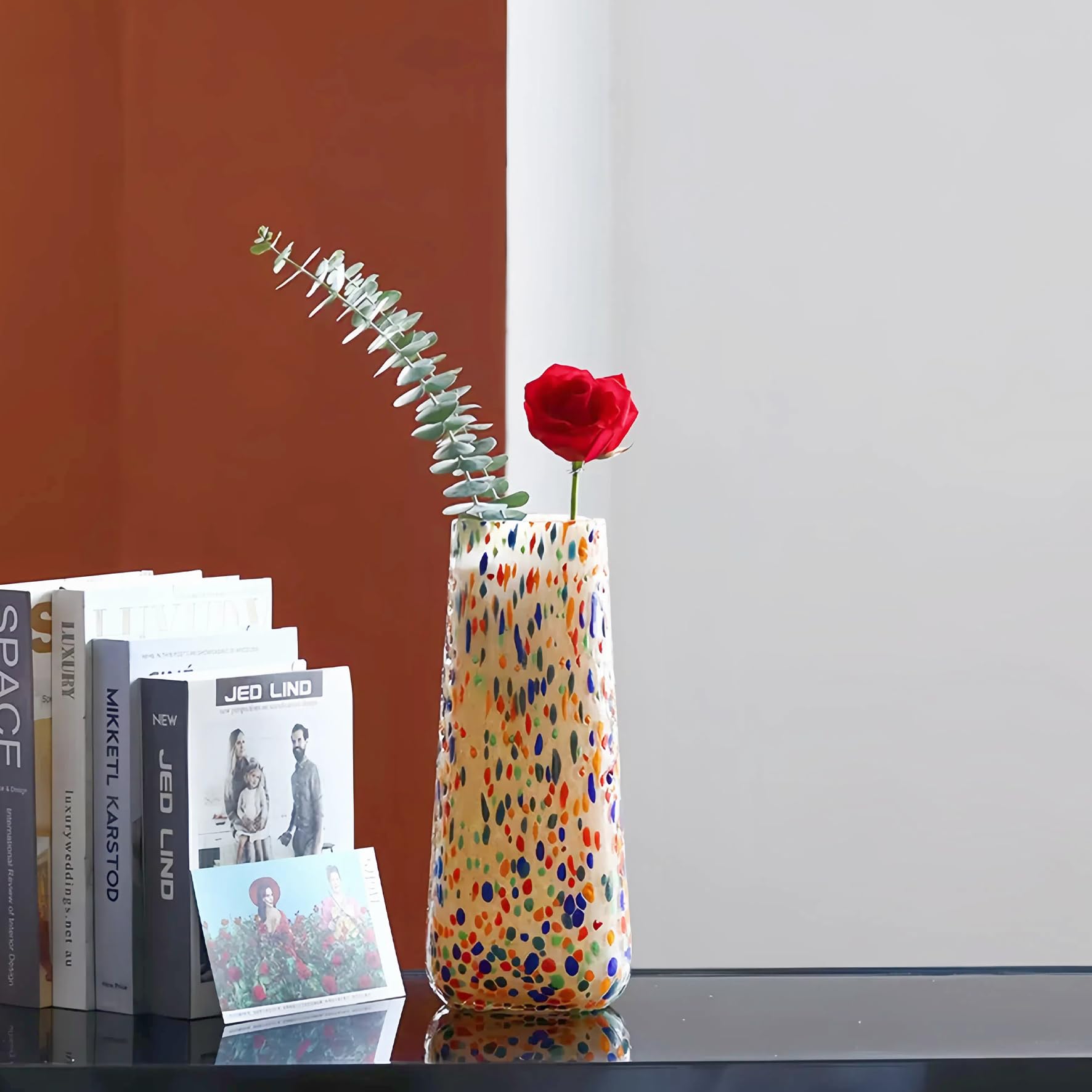 Photo 1 of 12" H Large Glass Vase,Art Flower Vases for Home Decor,3.97 lb Heavy Luxury vases,Noble Colored Wave Point Dot Hand Blown Vase,Tall Vases for Flower