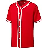 YWIES Mens Button Down Plain Baseball Jersey, Blank Softball Team Uniform, Hip Hop Hipster Short Sleeve Active Shirts