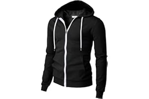 H2H Men's Zip Up Hoodie Lightweight Long Sleeve Basic Slim Fit Cotton SweatShirt with Pocket