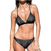 CUPSHE Bikini Set for Women Two Piece Swimsuits V Neck Low Rise Crisscross Back Self Tie Spaghetti Straps
