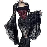 Allpunkall Victorian Lace Bolero Shrug Top Women Goth Sheer Bell Sleeve Y2k Rave