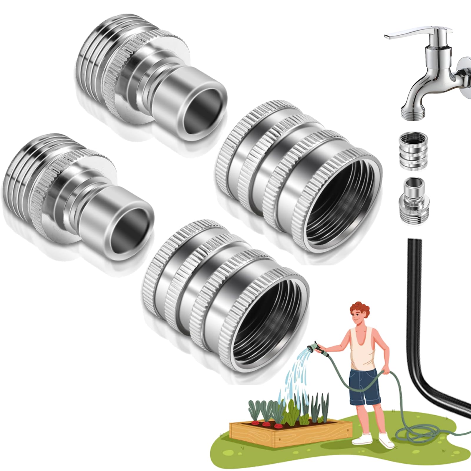 Photo 1 of 2026 New Stainless Steel Garden Hose Quick Connect Fittings Set, 3/4 Inch GHT Water Hose Quick Connect Fittings, Heavy Duty Quick Release Connector For Hoses And Sprayers (2*Pcs)