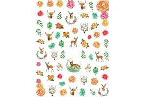 Deer and Nature Inspired Different Assortment of Roses Leaves and Flowers Along with Bambi Deers and Antlers Buck