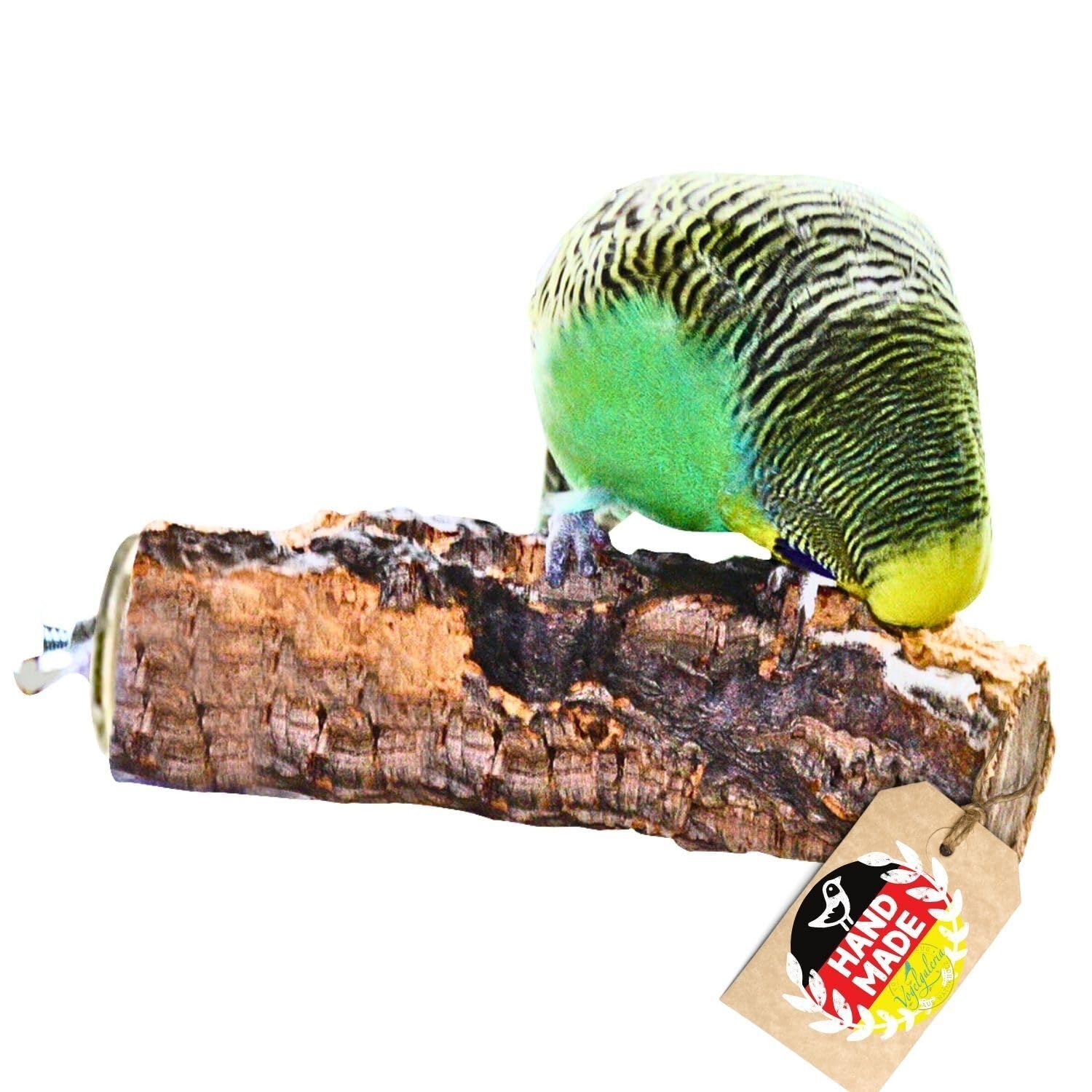 Vogelgaleria® Cork Perch for Budgie, Cockatiel & More - 10 cm Natural Cork Bird Perch with Foot Care & Nibbling Fun - Brown