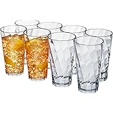 US Acrylic Optix Plastic Reusable Drinking Glasses (Set of 8) 20oz Water Cups in Clear | BPA-Free Tumblers, Made in USA | Top-Rack Dishwasher Safe