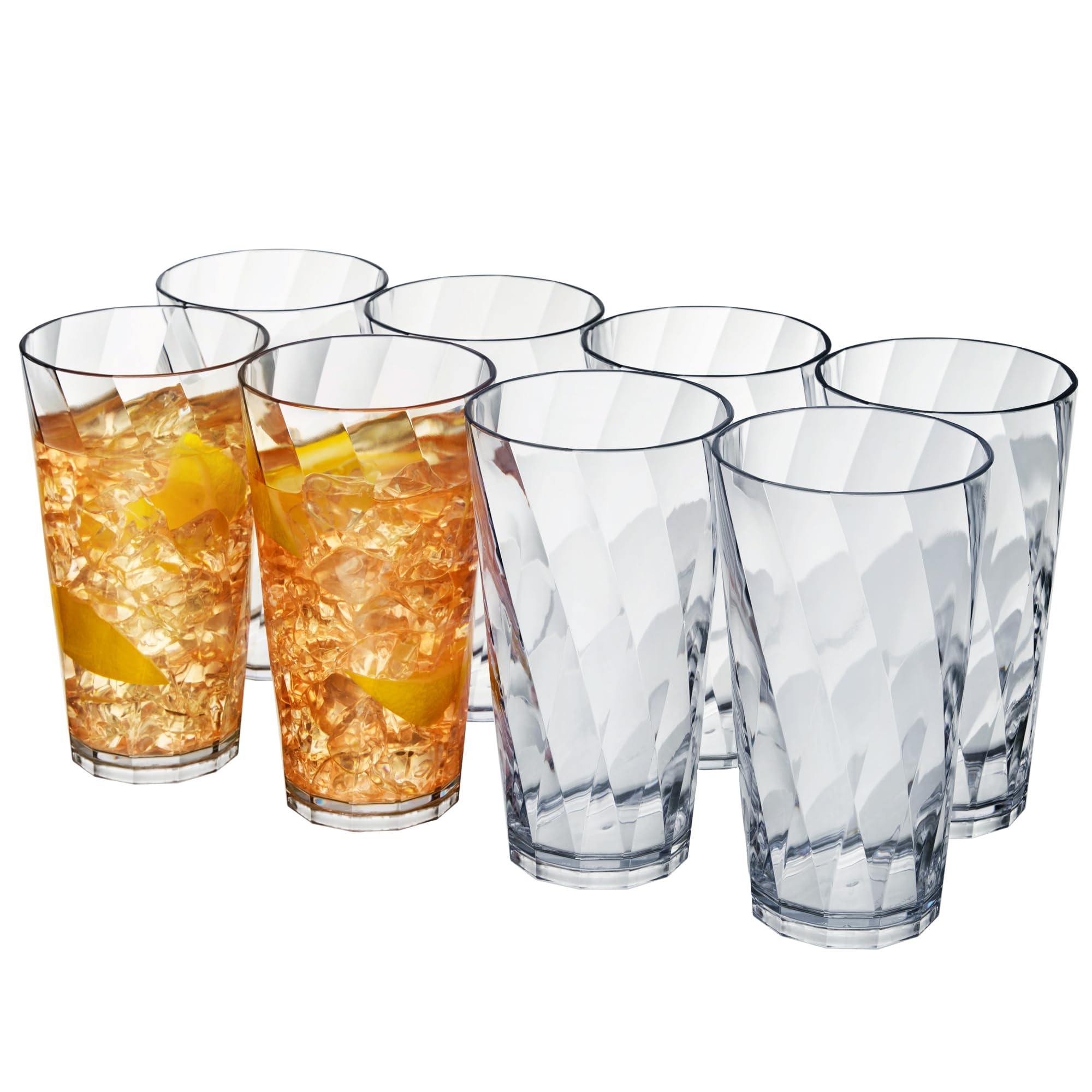 Photo 1 of US Acrylic Optix Plastic Reusable Drinking Glasses (Set of 8) 20oz Water Cups in Clear | BPA-Free Tumblers, Made in USA | Top-Rack Dishwasher Safe