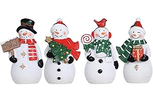 MEETYAMOR Christmas Decorations Indoor, 4 PCS Resin Snowman Ornaments for Christmas Table Decor, Farmhouse Rustic Miniature Collectible Figurines for Home, Tiered Tray, Mantle, Shelf