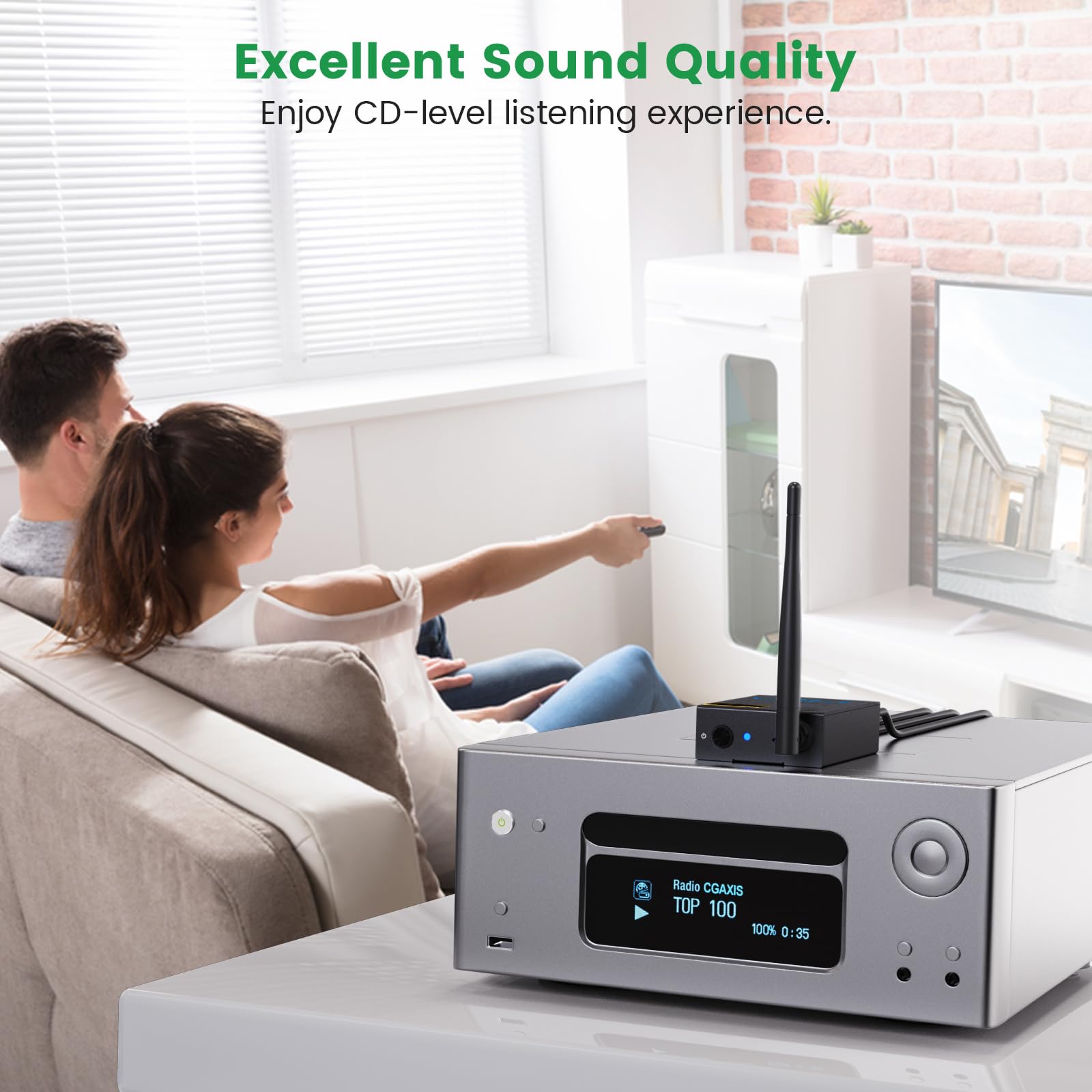 1Mii 2.4GHz Wireless Audio Transmitter and Receiver, HiFi Audio, 20ms Low Latency, 320ft Long Range Wireless Kit for Speaker/Stereo/Soundbar,Optical/Coaxial/3.5mm(RCA) Ports.