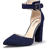 IDIFU Women's IN4 Pedazo High Block Heels Pumps Pointed Closed Toe Ankle Strap Dress Wedding Shoes