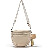 Pander Crossbody Bum Bag for Women, Everyday Nylon Shoulder Bag with Pompom Keychain Wristlet Bag Charm, Adjustable Strap