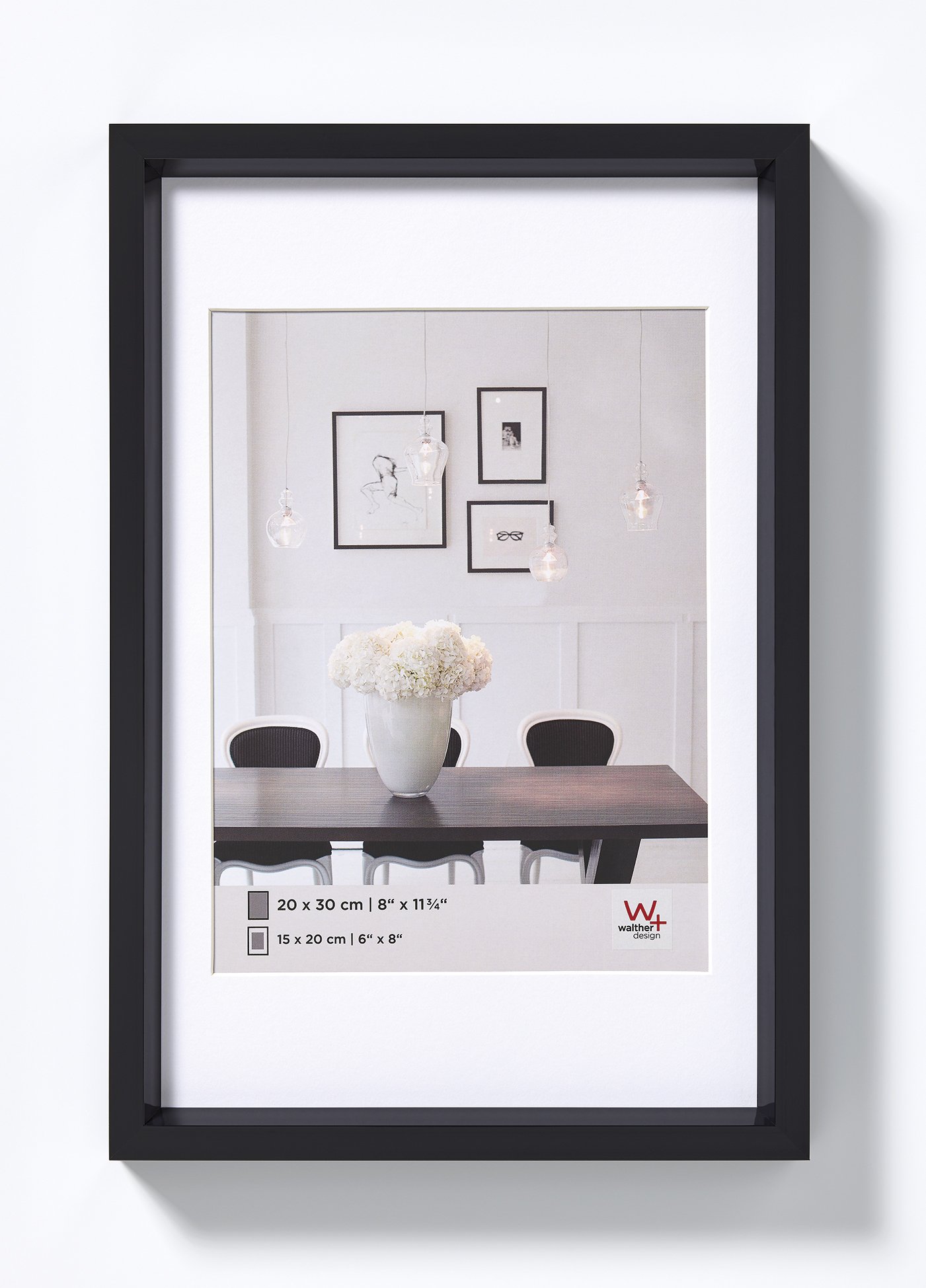 walther design Picture Frame Black 50 x 60 cm with PassepArtout, Steel Style Plastic Frame ES060B