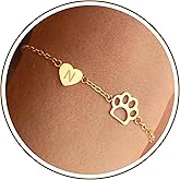 DONYUDE Dog Mom Gifts for Dog Lover Initial Bracelet for Women with Heart Adjustable Pet Paw Gold Bracelets for Women Non Tarnish Memorial Gift for Pet Lover Birthday Jewelry
