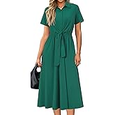 Newshows Womens Wear to Work Teacher Business Casual Outfits Long Dresses Tie Waist Shirt Dress Attire with Pockets