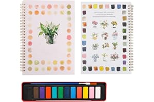 HUIAWAY Watercolor Workbooks, Flowers Illustration Practice Book for Beginner Friendly Watercolor Techniques, Watercolor Book