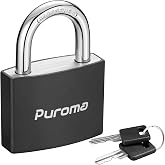 Puroma 1 Keyed Padlock with 2 Keys Aluminum 7/8&ldquo; Lock 43mm Gym Locker Black | Key Alike, Hardened Steel Shackle, Outdoor, Weatherproof, Resist Rust, Lightweight, Compact, Multi-pin Cylinders, for Locker