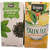 Tea co Benner Peppermint and Ginseng Tea Bags Variety Pack, 40 Count, Individually Wrapped, 1.06 oz