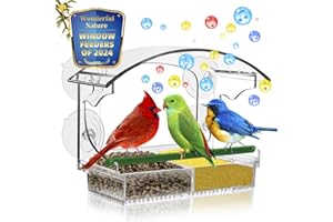 DANIGHOFF Clear Acrylic Window Bird Feeder with Strong Suction Cups, Window Mount, Removable Tray,a nd Perch - Perfect for Bird Watching, Easy to Clean, Weatherproof - Attracts Various Colorful Birds