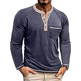 Angbater Mens Long Sleeve Henley T Shirts Casual Lightweight Basic Button Tee Shirts with Pocket