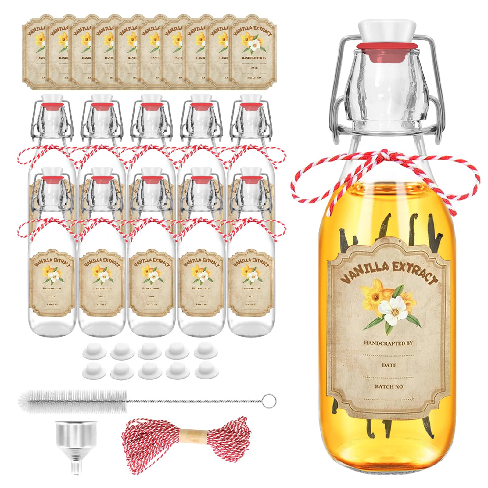 Photo 1 of INKOTKIT 10 pack 8 oz vanilla extract bottles swing top glass bottles with lids homemade vanilla small flip top jars with airtight circle clear