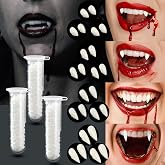 Catephe Vampire Teeth, 12 Pairs 4 Size Vampire Fangs with 3 Teeth Glue | Halloween Horror False Teeth Dentures