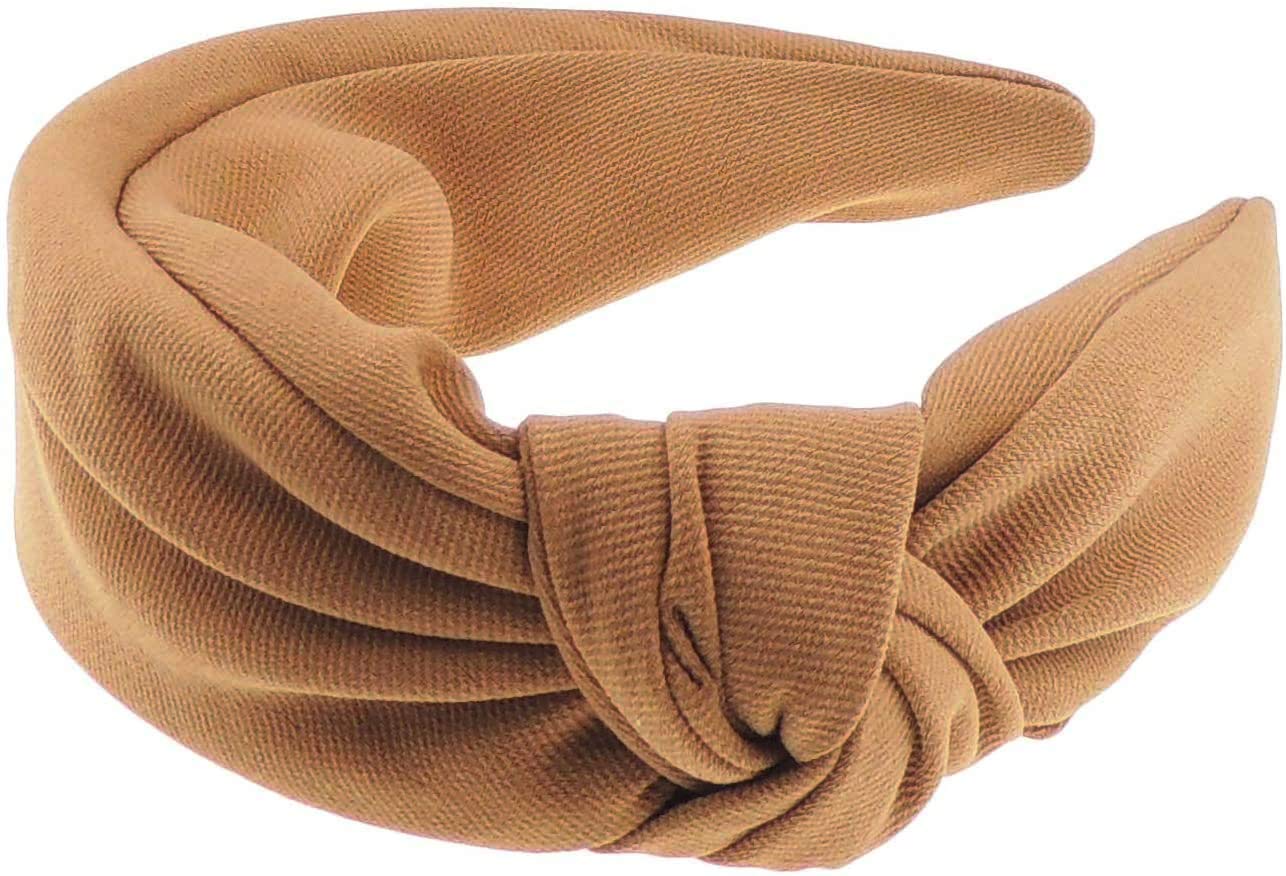 Sparkly Ladies Jersey Fabric Covered Headband Alice Band Wide Side Knot Latte