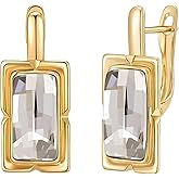 EVEVIC Austrian Crystal Leverback Earrings for Women Baguette Crystal Drop Earrings 14K Rose Gold Plated Hypoallergenic Jewelry Gift