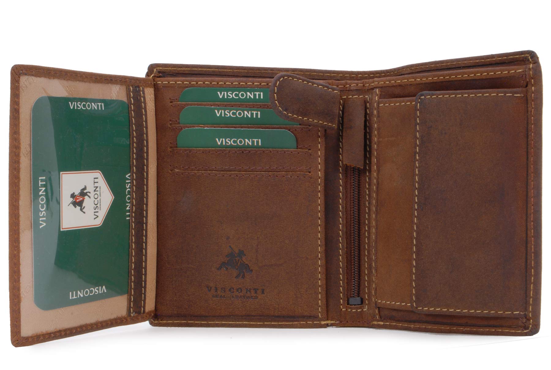 VISCONTI - Men's Medium Leather Wallet - RFID Protected - 6 Credit Card Slots, Note Section & Coin Pocket - Gift Boxed - 709 Rifle - Oil Tan