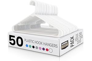 Utopia Home Plastic Hangers 50 Pack - Space Saving Clothes Hanger - Durable & Strong Closet Organizers and Storage with Built-in Strap Hooks - Essential for Shirts, Pants, Skirts & Coats (White)