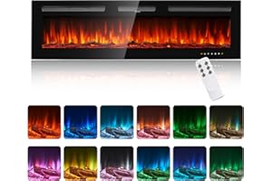 oneinmil Electric Fireplace, 60 inch Wide Recessed and Wall Mounted Electric Fireplace, 750W/1500W, 12 Color Flame, Remote Control, Log Set & Crystal