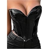 WDIRARA Women's Lace Up Backless Corset Tube Top Faux Leather Strapless Bustier Tops Festival Clubwear