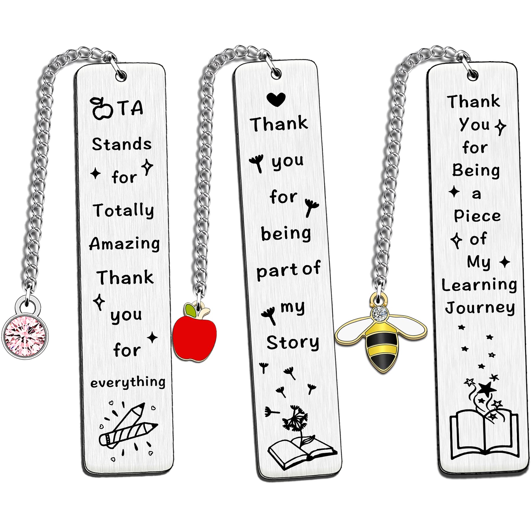JETTOP Teacher Assistant Gifts Bookmark TA Gift Teaching Assistant Gift for Women Men Ta Gifts 3PCS