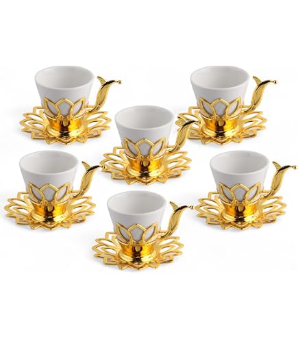 Alisveristime Turkish Coffee Cup Set - 2-Piece Topkapi Pattern Porcelain With Gold Zamac Holders - View #11
