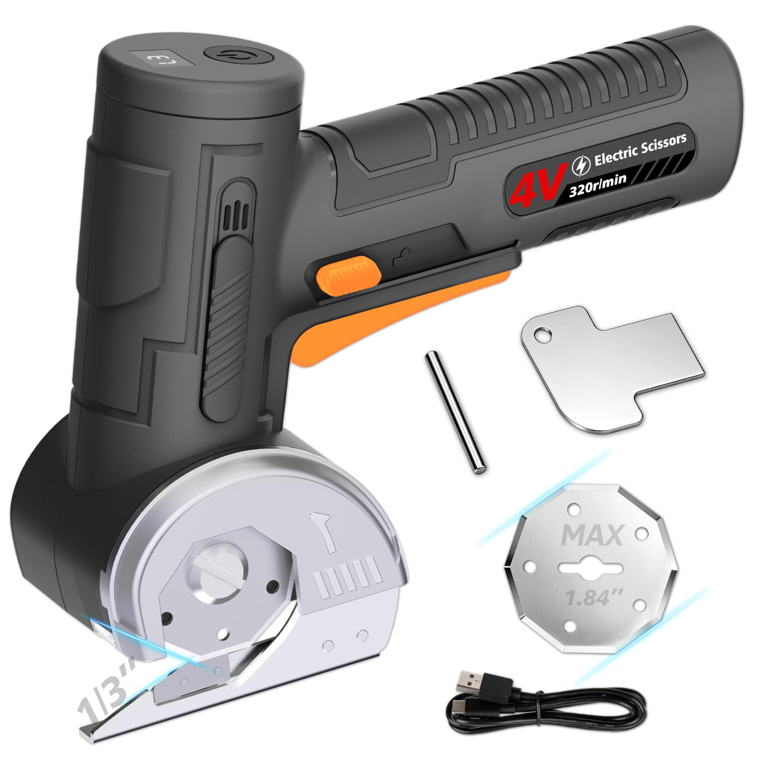 Photo 1 of 2026 Upgraded Cordless Electric Scissors - Larger 1.84" Tungsten Blade, Wider Opening, 320 RPM, 1/3" Max Thickness, 3-Speed & LED Display, Cardboard Cutter Designed for Cardboard box, Black