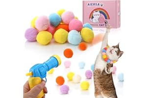 AIERSA Interactive Cat Toys for Indoor Cats, Cat Ball Launcher with 30 Plush Balls for Bored Adult Cats, Cat Toy Gun with Pom Poms, Cat Lover Gifts for Women