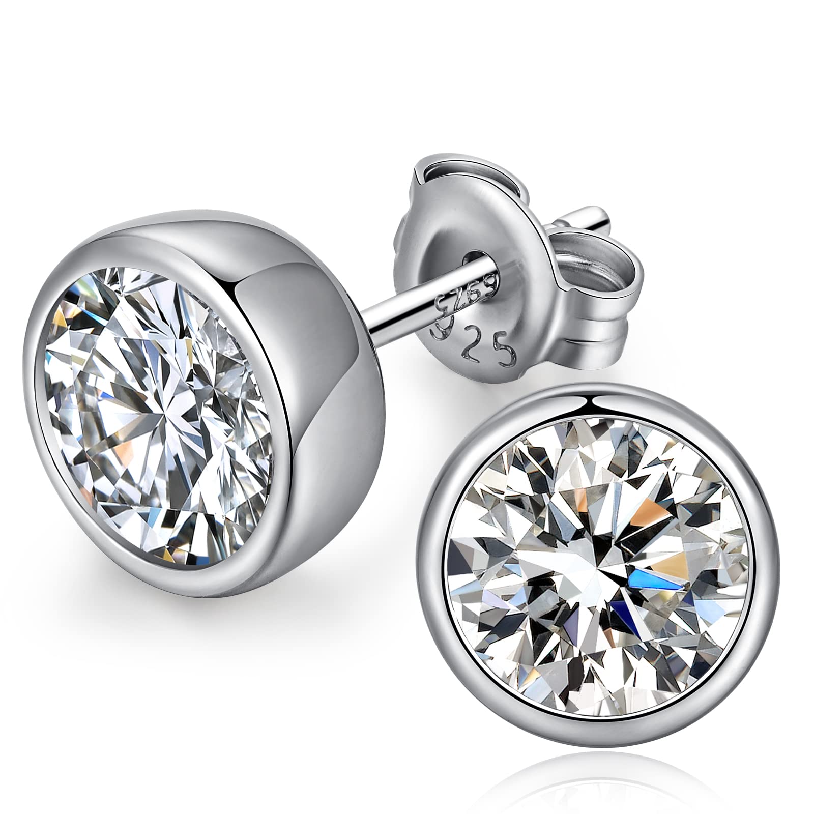Stud Earrings for Men Women Diamond Earrings Halo Cubic Zirconia CZ Studs Sterling Silver Diamond Studs White Gold