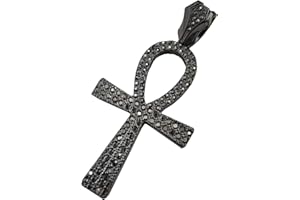 MAXBLING81 HIP HOP JEWELRY ICED BLING HEMATITE BLACK EGYPTIAN LARGE ANKH CROSS CUBIC ZIRCONIA CHARM PENDANT